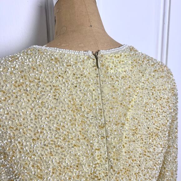 Odeon vintage glamorous short sleeve yellow beaded top with zipper size xl - Picture 6 of 8